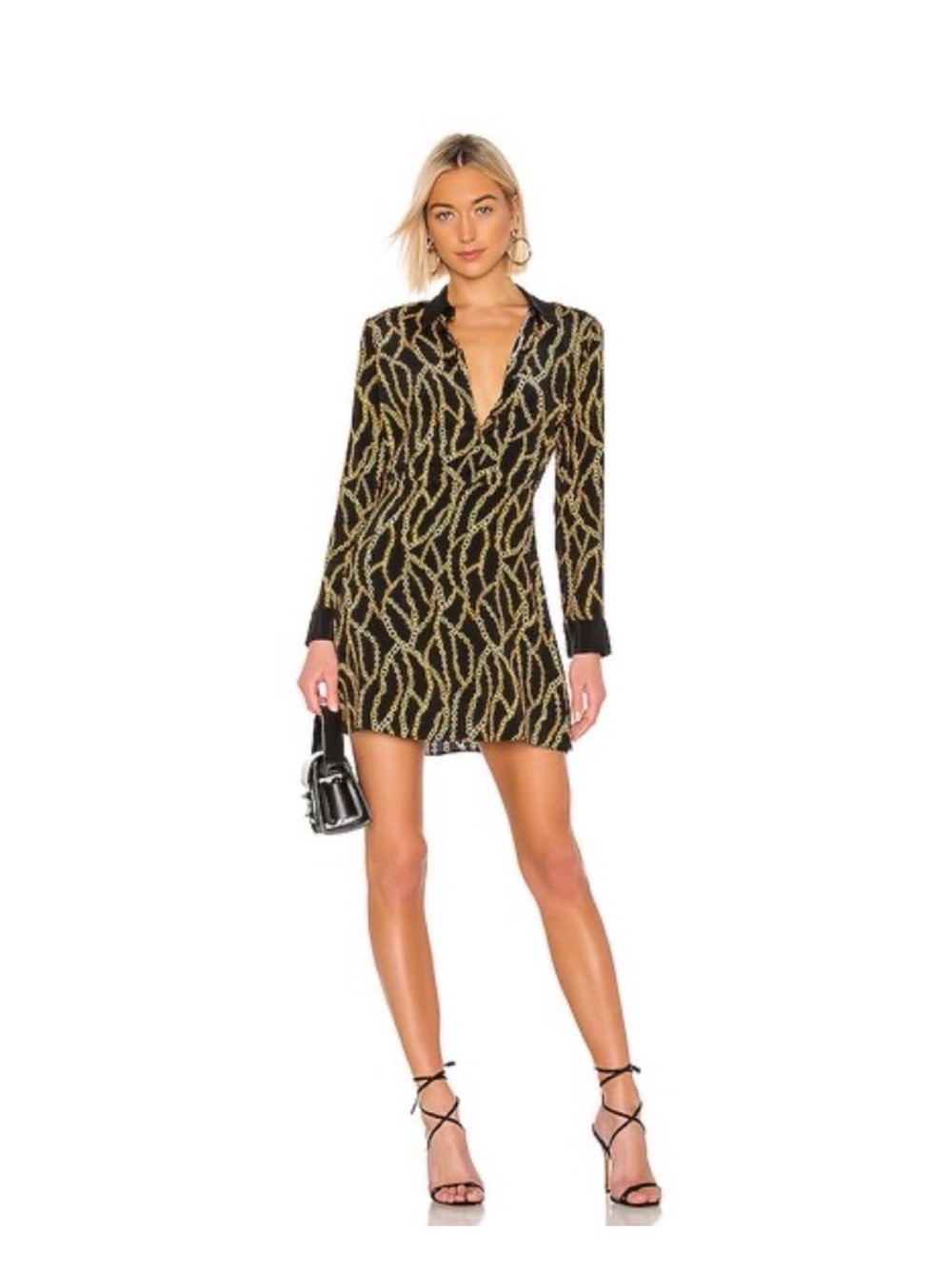 L’AGENCE Estelle black and gold chain silk dress